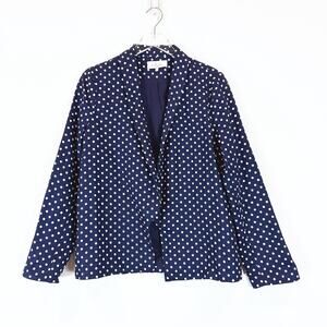 L'Academie Womens‎ 100% Linen Open Blazer Jacket Medium Retro Classic Polka Dot